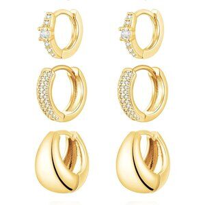 Trendy 14K Gold Plated Chunky Hoop Earrings Set - Lightweight Open Hoops Gift